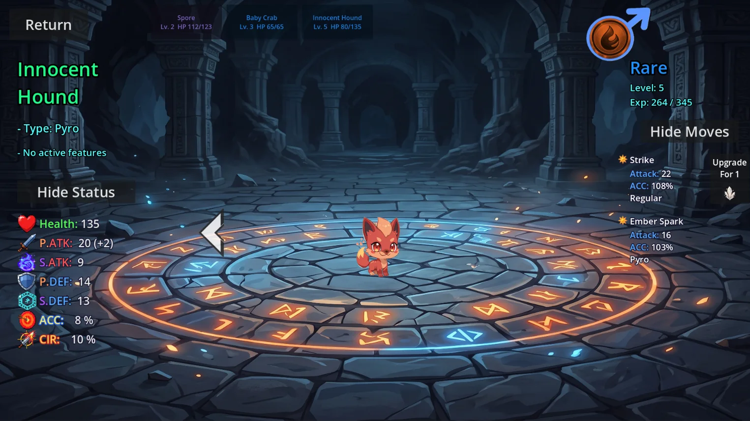 Novabia companion status and move information